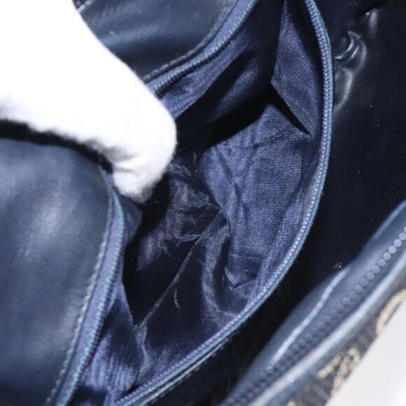 CELINE C Sulky Shoulder Bag Canvas Navy Gold Auth - Picture 3 of 16